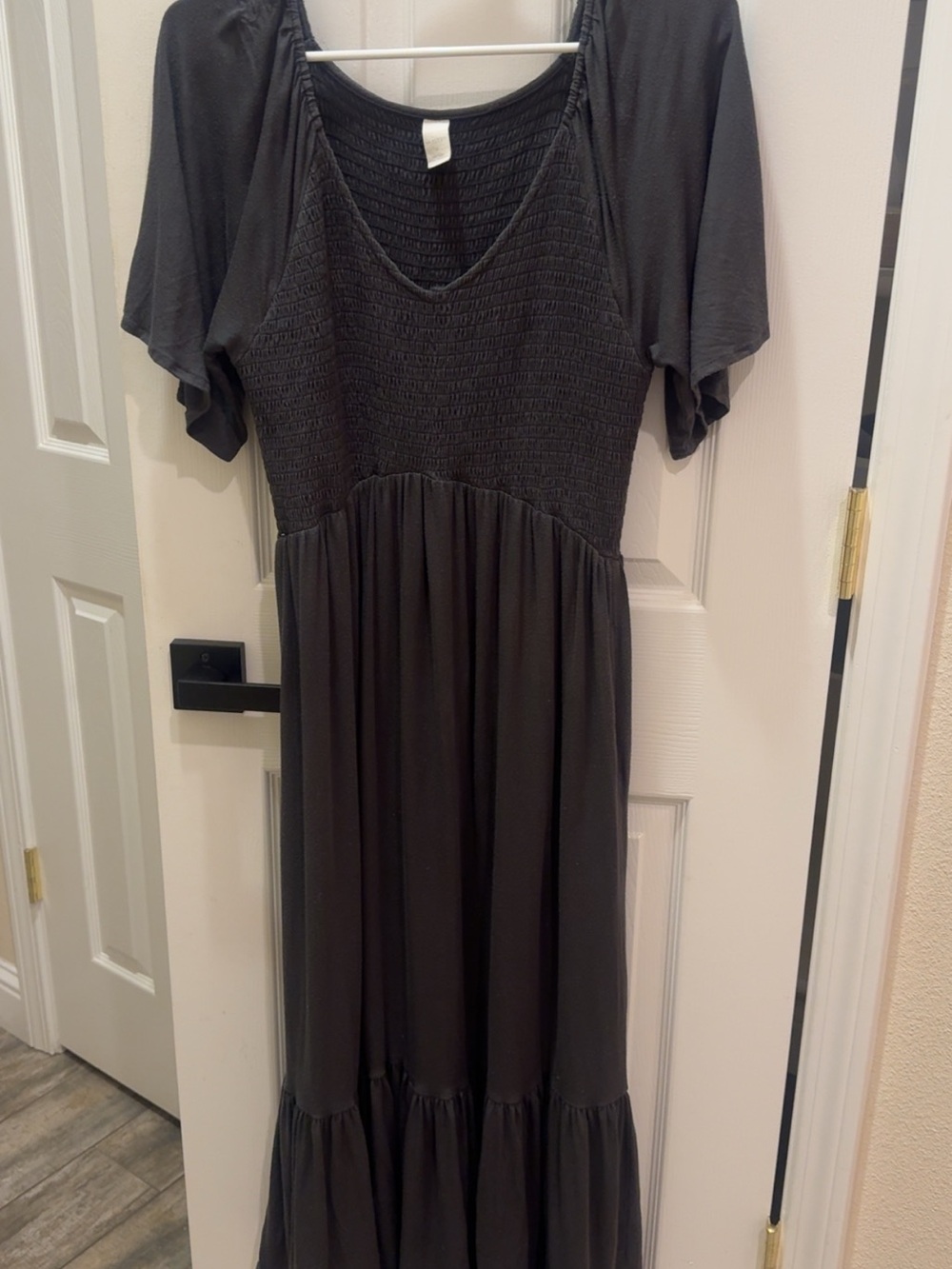 kate quinn Gray Smocked Midi Dress